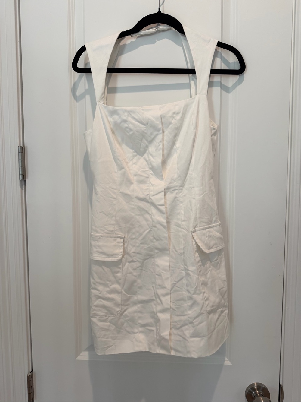 White Mini Dress with Square Neckline - Classic Women's Summer Dress